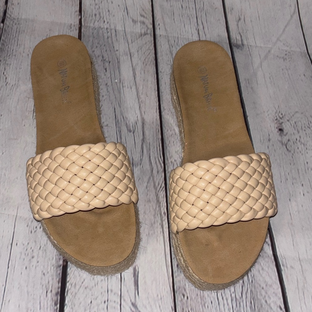 Nature Breeze Tan Woven Slide Sandals